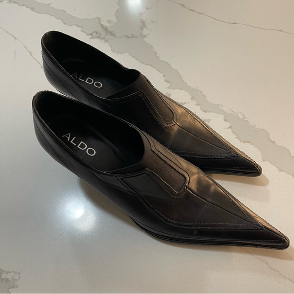 Leather Aldo pointed kitten heel shoes - Picture 4 of 10